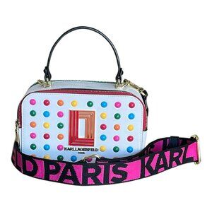 Karl Lagerfeld Paris Premium Leather Simone Studded Dots Crossbody Camera Bag